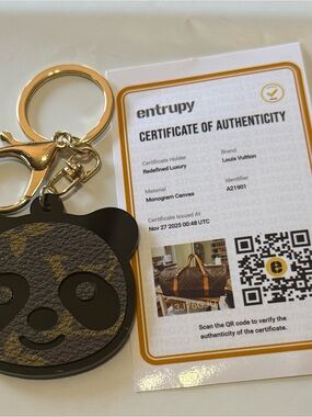 Panda Keychain Bag Charm - Brown Mono Canvas & Black Acrylic with Gold Hardware